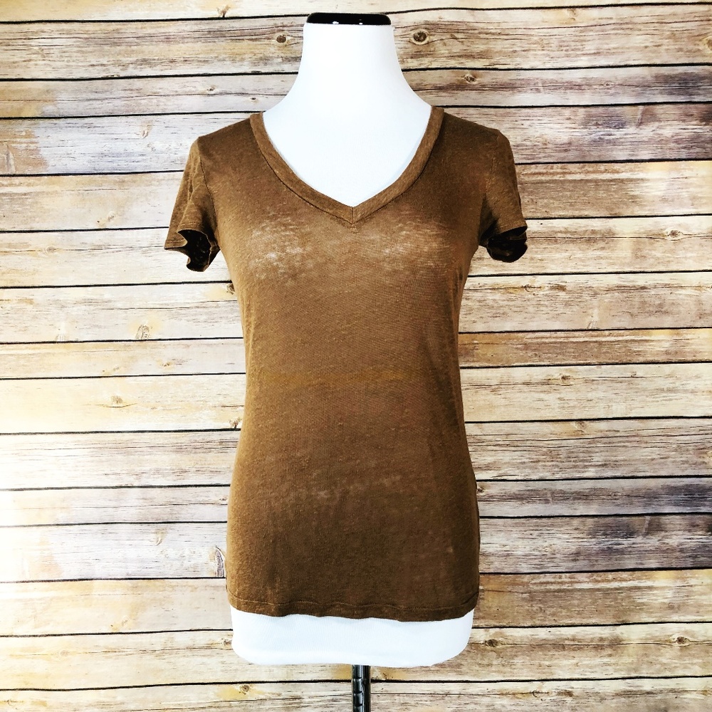 Calypso St. Barth Brown Burnout Linen Tee Shirt